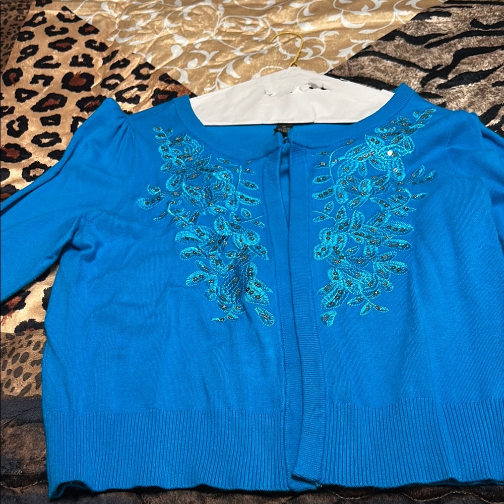 INC International Concepts Blue Cardigan with Embellished Design